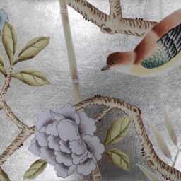 G-003 Sample in Stock For Chinoiserie Handpainted Wallpaper On Metallic Leaf - thumbnail 3