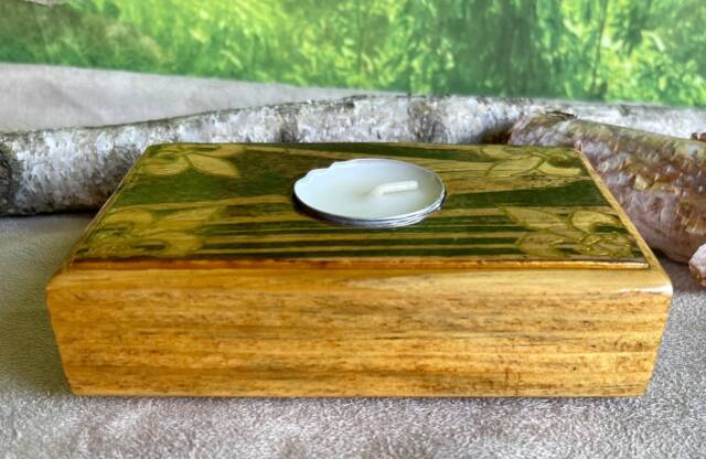 Fleur De Lis Candle Holder - Salvaged Wood Dark Rustic Wooden Decor Tea Light Candles Honey Stain - image 1
