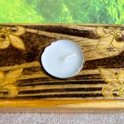 Fleur De Lis Candle Holder - Salvaged Wood Dark Rustic Wooden Decor Tea Light Candles Honey Stain - thumbnail 3