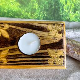 Fleur De Lis Candle Holder - Salvaged Wood Dark Rustic Wooden Decor Tea Light Candles Honey Stain - thumbnail 2