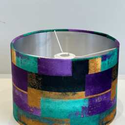 Handmade By Order Luxury Purple Teal Black Abstract Pattern On Velvet Drum Lamp Shade Pendant Light All Shapes & Sizes Available - thumbnail 3