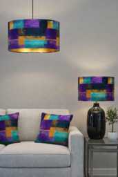 Handmade By Order Luxury Purple Teal Black Abstract Pattern On Velvet Drum Lamp Shade Pendant Light All Shapes & Sizes Available