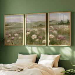 Floral Meadow Trio, Pink Landscape Wall Art Set - thumbnail 2