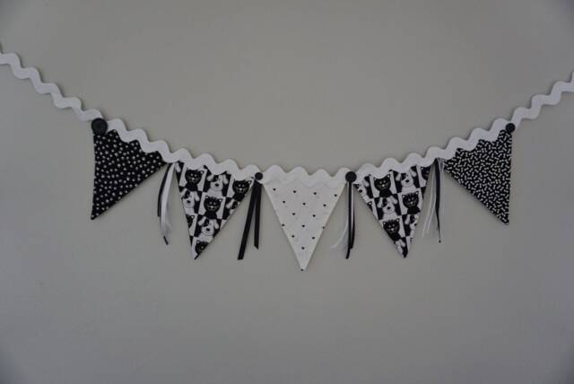 Dogs & Cats Fabric Bunting, Pet Photo Prop, Black White Banner - image 1