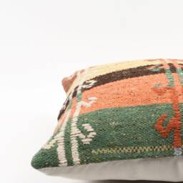 Vintage Turkish Kilim Pillow Cover 16'' Handwoven Wool Throw - thumbnail 4