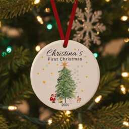 Personalised Baby's First Christmas Bauble, Baby Decoration Ornament, Keepsake Bauble Gift Ceramic Ornament - thumbnail 2