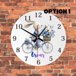 Personalised Blue Bunny Wall Clock, Nursery Kids Room Decor, Mdf Round Baby Gift - thumbnail 2