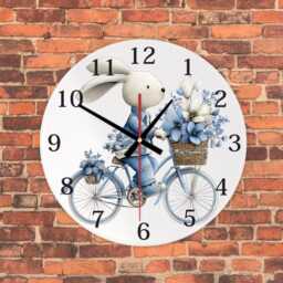 Personalised Blue Bunny Wall Clock, Nursery Kids Room Decor, Mdf Round Baby Gift - thumbnail 3