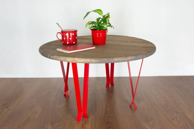 Coffee Table Legs, Metal End Steel Round Red Gloss Color - image 1