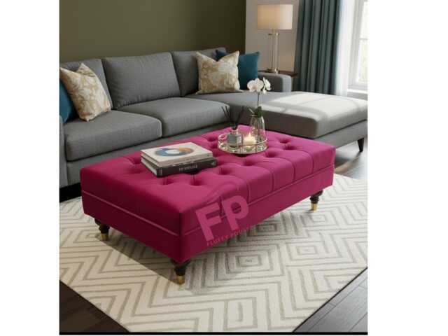 Fuschia Large Deep Cushioned Handmade Chesterfield Footstool Coffee Table - image 1