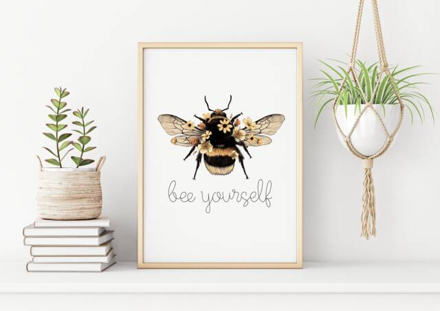 Bee Yourself Print - Kind, Happy, Bee-You-Tiful, Nature Print, Sunflowers, Spring Summer, Lover Wall Art, Inspirational Quote - image 1
