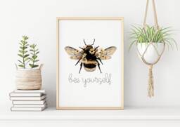 Bee Yourself Print - Kind, Happy, Bee-You-Tiful, Nature Print, Sunflowers, Spring Summer, Lover Wall Art, Inspirational Quote - thumbnail 1