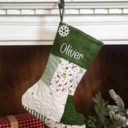 Personalized Quilted Christmas Stocking, Patchwork Design, Farmhouse Decor - thumbnail 2