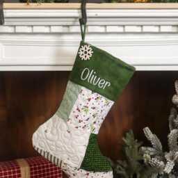 Personalized Quilted Christmas Stocking, Patchwork Design, Farmhouse Decor - thumbnail 3