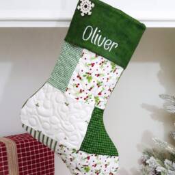 Personalized Quilted Christmas Stocking, Patchwork Design, Farmhouse Decor - thumbnail 4