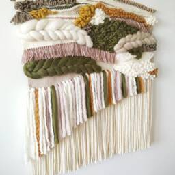 Large Olive Green & Dusty Pink Woven Wall Hanging, Colorful Above The Bed Tapestry, Boho Abstract Weave Hanging For Modern Interior - thumbnail 4