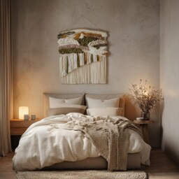 Large Olive Green & Dusty Pink Woven Wall Hanging, Colorful Above The Bed Tapestry, Boho Abstract Weave Hanging For Modern Interior - thumbnail 2
