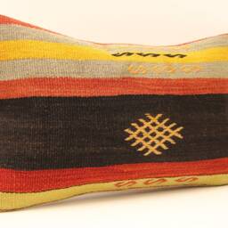 Handmade Wool Kilim Lumbar Pillow Cover, Boho Throw Cushion - 12x20 In - thumbnail 2