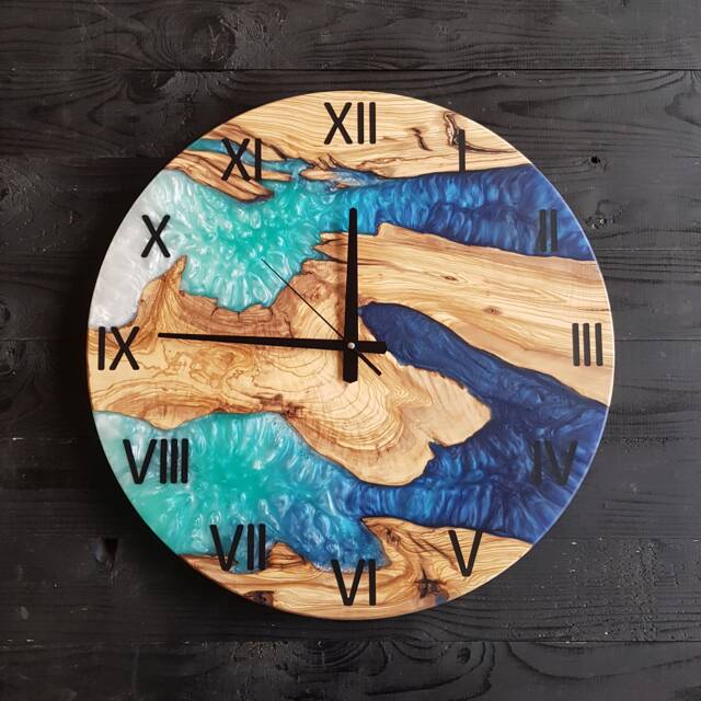 Custom Olive Wood & Epoxy Resin Wall Clock Live Edge Farmhouse Decor - image 1