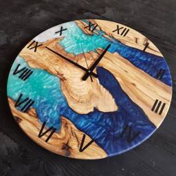 Custom Olive Wood & Epoxy Resin Wall Clock Live Edge Farmhouse Decor - thumbnail 3