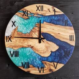 Custom Olive Wood & Epoxy Resin Wall Clock Live Edge Farmhouse Decor - thumbnail 4