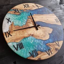 Custom Olive Wood & Epoxy Resin Wall Clock Live Edge Farmhouse Decor - thumbnail 2