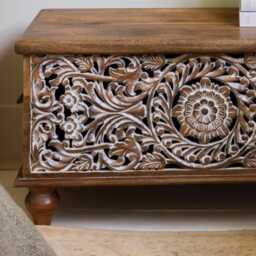 Hand-Carved Mango Wood Storage Box - Whitewashed Floral Design - thumbnail 2