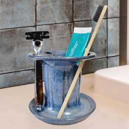 Toothbrush Holder For Bathroom Counter, Large Capacity Handmade Ceramic With 6 Slots in Blue - thumbnail 1