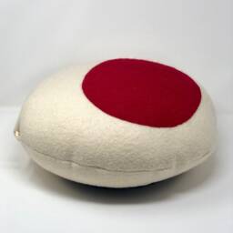 Round Cushion With Removable Cover, Handmade in France, Recycled Boiled Wool White, Black, Red, 40cm Diameter, Polyester Fiber Padding - thumbnail 2
