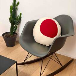 Round Cushion With Removable Cover, Handmade in France, Recycled Boiled Wool White, Black, Red, 40cm Diameter, Polyester Fiber Padding - thumbnail 4