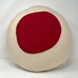 Round Cushion With Removable Cover, Handmade in France, Recycled Boiled Wool White, Black, Red, 40cm Diameter, Polyester Fiber Padding - thumbnail 3