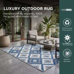 Mia Blue Aztec Outdoor Rug Recycled Plastic Garden Patio Mat Weatherproof - thumbnail 2