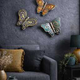 Lively Wall Butterflies in Raku Ceramic With Copper Antennas - Organic Vibrant Art Accents, Handcrafted & Customizable - thumbnail 3