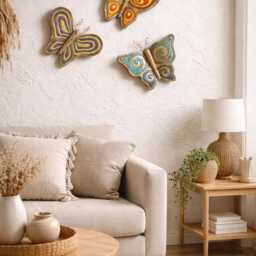 Lively Wall Butterflies in Raku Ceramic With Copper Antennas - Organic Vibrant Art Accents, Handcrafted & Customizable - thumbnail 2