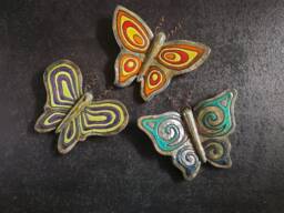 Lively Wall Butterflies in Raku Ceramic With Copper Antennas - Organic Vibrant Art Accents, Handcrafted & Customizable - thumbnail 1