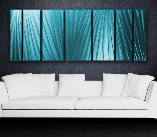 Large Turquoise Metal Wall Art Modern Nautical Sculpture - 66x24 - image 1