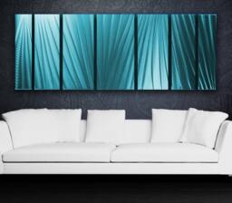 Large Turquoise Metal Wall Art Modern Nautical Sculpture - 66x24 - thumbnail 1