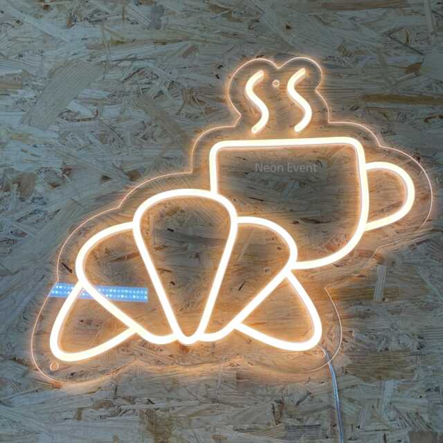 Croissant Coffee Led Neon Sign - Food Neon Sign, Croissant Neon, Wall Decor, Sign, Sign Cafe Girl, Drink Fast - image 1