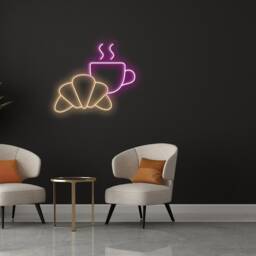 Croissant Coffee Led Neon Sign - Food Neon Sign, Croissant Neon, Wall Decor, Sign, Sign Cafe Girl, Drink Fast - thumbnail 3