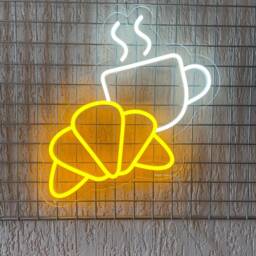 Croissant Coffee Led Neon Sign - Food Neon Sign, Croissant Neon, Wall Decor, Sign, Sign Cafe Girl, Drink Fast - thumbnail 2