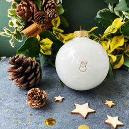 Big Christmas Bauble With Snowman, White Deroration, Minimalist Holiday Decor - thumbnail 1