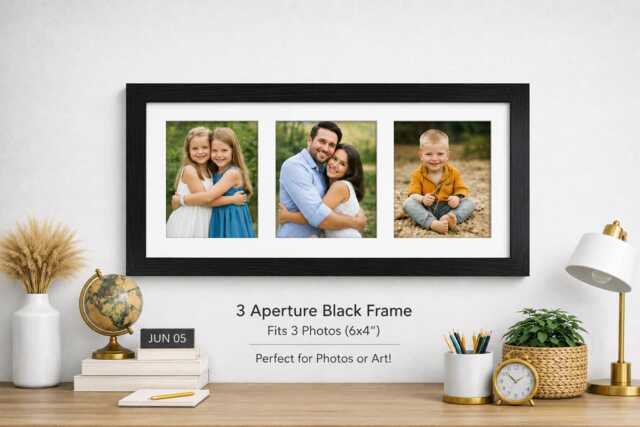 Multi Photo Picture Frame Black Veneer, Holds Three 4x6 Photos - image 1
