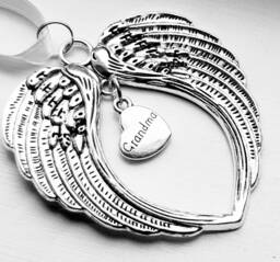 Angel Wing Ornament With Grandma Heart Charm & Birthstone Option - Sympathy Gift Loss Of Grandmother Guardian Christmas - thumbnail 1