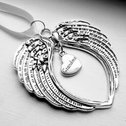 Angel Wing Ornament With Grandma Heart Charm & Birthstone Option - Sympathy Gift Loss Of Grandmother Guardian Christmas - thumbnail 3