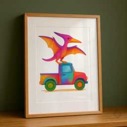 Nursery Wall Art - Dinosaurs in Trucks Print Set Of 3 - Colourful Dino Construction Decor A3 A4 Unframed Gift For Toddler Boys Bedroom - thumbnail 3
