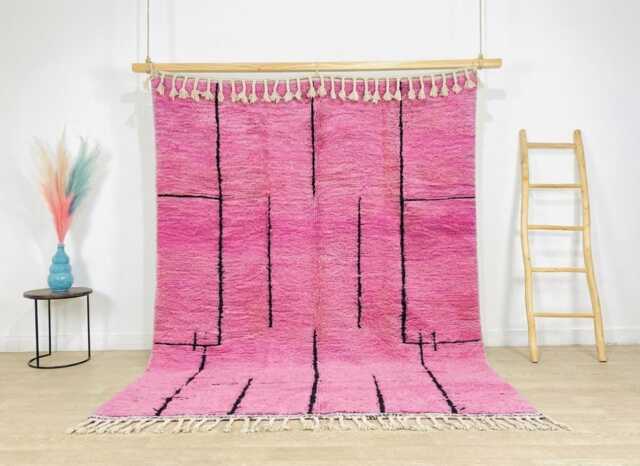 Pink Black Abstract Shag Rug, Berber Modern Moroccan Carpet, Hand Tufted Area Boho Living Room Decor - image 1