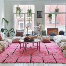 Pink Black Abstract Shag Rug, Berber Modern Moroccan Carpet, Hand Tufted Area Boho Living Room Decor - thumbnail 3