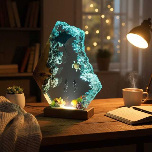 Handmade Ocean Diver Resin Lamp, Underwater Aquarium Night Light - image 1