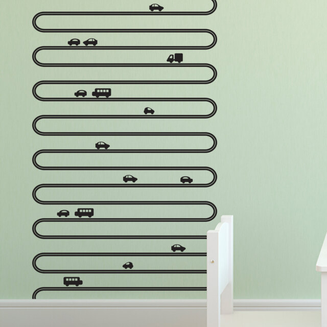 Roads & Cars Simple Geometric Cartoon Kids Room - Wall Decal Custom Vinyl Art Stickers - image 1