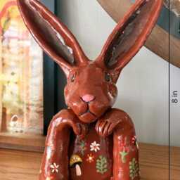 Whimsical Hand-Painted Bunny Sculpture - Woodland Decor - thumbnail 4